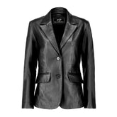 Classic 2-Button Lambskin Leather Blazer Women-Black